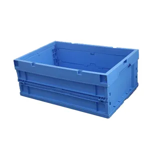 Caisse de stockage industrielle robuste, fourre-tout en plastique avec couvercle, panier pliable