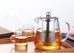 Teiera Logo personalizzato set da caffè e tè moderni caffettiera trasparente <span class=keywords><strong>in</strong></span> acciaio inossidabile trasparente alta <span class=keywords><strong>in</strong></span> <span class=keywords><strong>vetro</strong></span> <span class=keywords><strong>borosilicato</strong></span> da 750ml 5 pezzi - Product Image 5