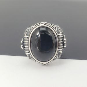 黒瑪瑙925スターリングシルバーリング女性男性エジプトファラオクリエイティブジュエリー工場価格卸売 - Product Image 3