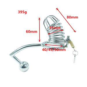 Unny-Dispositivo <span class=keywords><strong>de</strong></span> <span class=keywords><strong>castidad</strong></span> para hombre, jaula <span class=keywords><strong>de</strong></span> metal <span class=keywords><strong>de</strong></span> acero con gancho anal, Anillo para el pene - Product Image 2