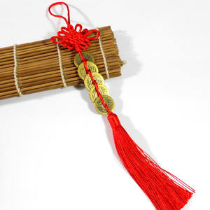 จีนฮวงจุ้ยสีแดงของปมห้าเหรียญโบราณเป็นตัวแทนสำหรับความมั่งคั่งและสุขภาพ - Product Image 5