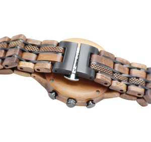 Montre chronographe analogique <span class=keywords><strong>de</strong></span> <span class=keywords><strong>luxe</strong></span> pour homme, cadran bleu roi, bracelet <span class=keywords><strong>en</strong></span> <span class=keywords><strong>bois</strong></span>, mouvement à quartz 40 mm, <span class=keywords><strong>lunette</strong></span> à motif quadrillé brossé, largeur <span class=keywords><strong>de</strong></span> bracelet 20 mm - Product Image 6