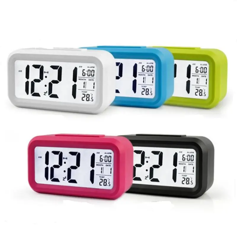 Jam Meja LCD Multifungsi, Jam Alarm Digital dengan Fungsi Snooze