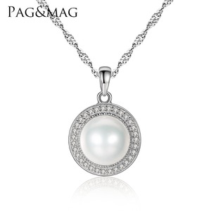LUOTEEMI Classic 925 Sterling Silver Fine Jewelry 9-9.5ミリメートルPearls Large Natural Freshwater Mother Pearl Necklace