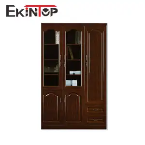 Ekintop armário de armazenamento, antigo, madeira, móveis para casa, escritório, livro, mdf, porta de vidro