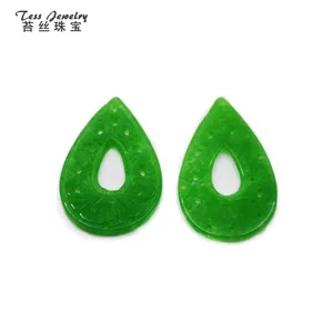 Natural green jade donut carved water drop pendant pear shape Chinese gemstone lucky charm for necklace jewellery diy design