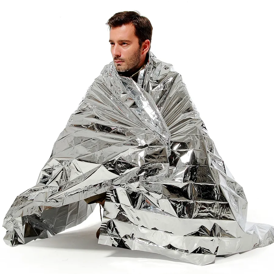 Equipo de supervivencia al aire libre, manta ligera de Mylar de supervivencia, impermeable, plateado, mantas térmicas de calentamiento de emergencia