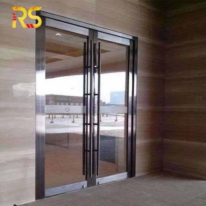Puerta de entrada para apartamento, marco de acero inoxidable, puerta delantera de cristal para oficina