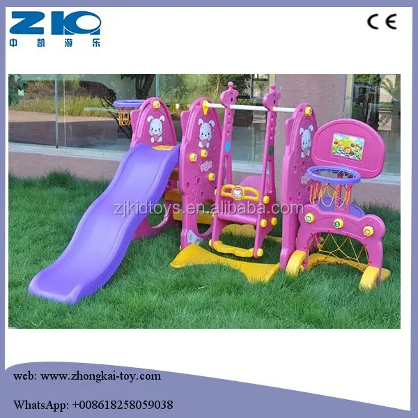 3-7 Years China Factory Sell Pink Indoor Plastic Kids Slide With Swing Set