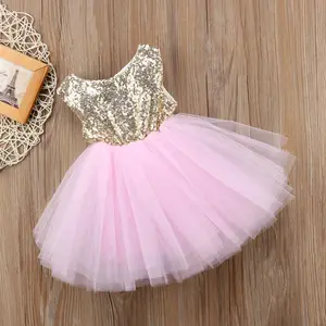 Hot Sales Children Clothing Sequins Baby Flower Girl Backless Tutu Dress YM001