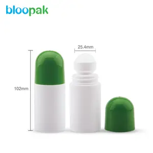 Contenedor de desodorante de aceite redondo de plástico barato PE de 60ml botella pequeña enrollable, botellas de bola de rodillo vacías, botellas vacías enrollables