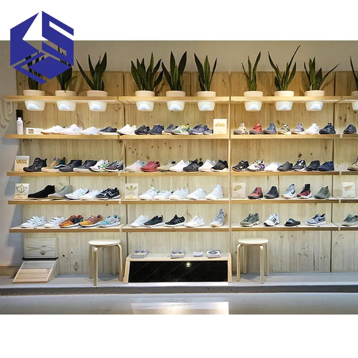 Gemakkelijk Monteren Sport Leven Houten Slatwall Schoen Store Display Rek