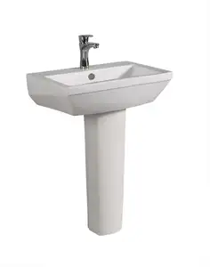 Lavabo de cerámica de tamaño pequeño, lavabo de un solo agujero, color rosa, rectangular, con pedestal