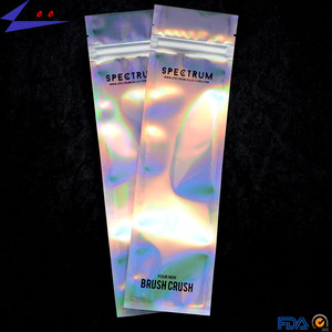 Bolsa de plástico con cremallera frontal holográfica para brochas de maquillaje, embalaje sellado al calor, transparente - Product Image 3