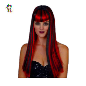 Perruques de fête d'<span class=keywords><strong>Halloween</strong></span> Vampire synthétiques de couleurs longues rouges et noires pour femmes adultes HPC-1346 - Product Image 1