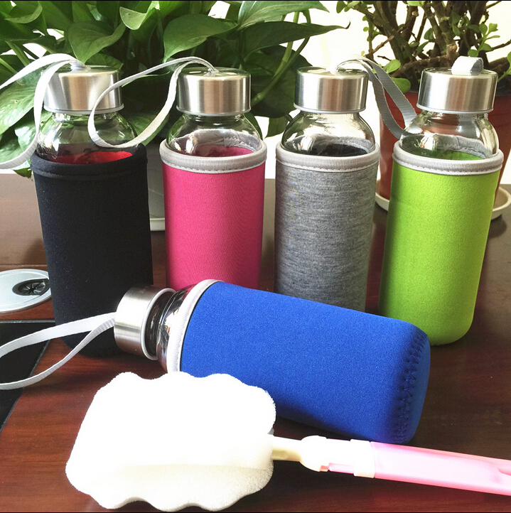 18.5OZ Glass water Bottles with Stainless Steel Lid with Carrying Loop