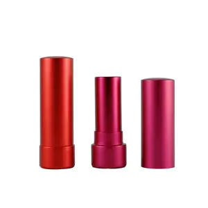 Desain unik mengkilap merah Push Up kosong bulat aluminium tabung lipstik