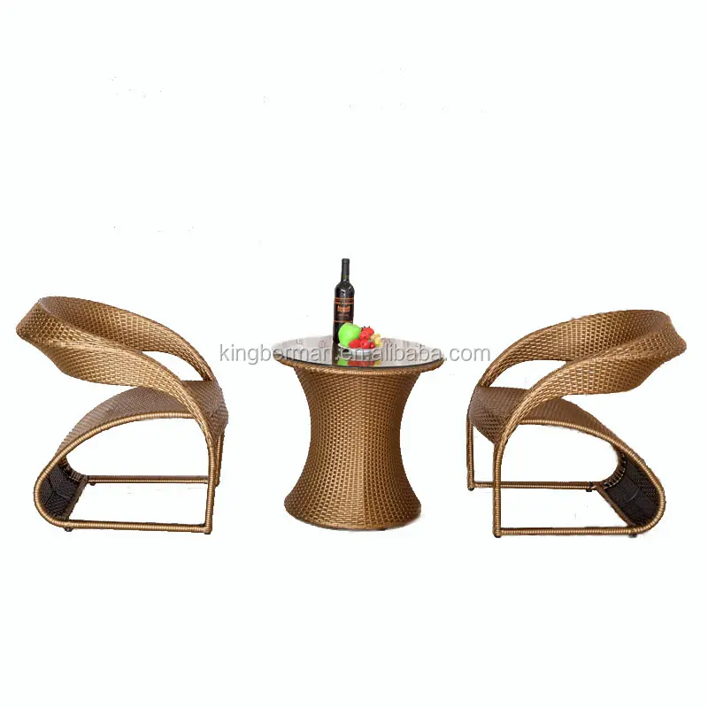 Jardín Muebles de mimbre nuevo estilo ratán PE café Set utilizado terraza mesa y sillas