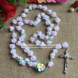<strong>Candy</strong> Bright Color Soft Ceramic Beads Rose Rosary Catholic Crucifix <strong>Necklace</strong> - Product Image 4