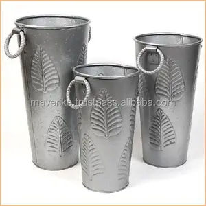 Vasos decorativos de metal vintage cilíndricos altos, vaso de flores e plantador, vasos adequados para decoração de casa e jardim