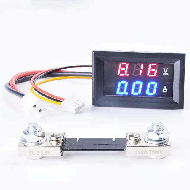 DC Digital Voltage Current Meter LCD 4 inch DC 0-100V 50A100A Voltmeter Ammeter with DC 100A/75mV 50A/75mV Shunt Cable Connector