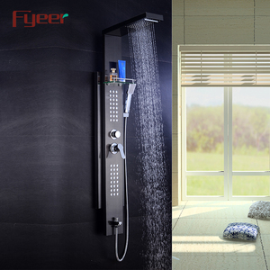 Fyer — panneau <span class=keywords><strong>de</strong></span> <span class=keywords><strong>douche</strong></span> mural 2 en 1, panneau noir avec étagère en verre - Product Image 3