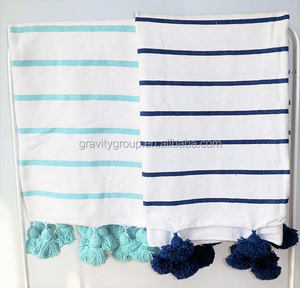 <strong>Throw</strong> Quilt Wool Large Pom Pom <strong>Moroccan</strong> <strong>Blanket</strong> - Product Image 3