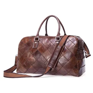 Grosir tas Travel kulit asli ekstra besar tas akhir pekan kotak klasik gaya populer Eropa dan Amerika 2 warna