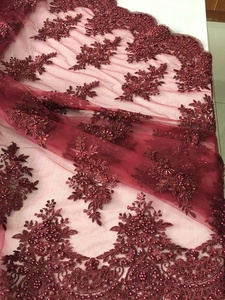 Nouvelle arrivée, dentelle de cordon bordeaux, dentelle de tulle perlée, <span class=keywords><strong>tissu</strong></span> de dentelle brodé à la main, robe de mariée, vente chaude, tissus pour robes de soirée, 100% - Product Image 6