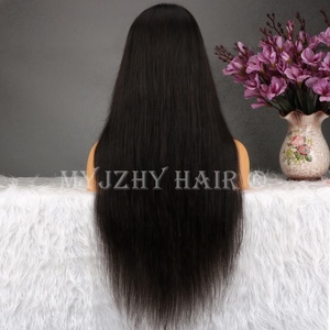 Venta al por mayor negro sedoso recto brasileño de la Virgen del pelo humano del frente del cordón pelucas con flequillo - Product Image 4