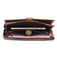Dompet Pria Kulit Asli Custom Fashion Contact's, Desain Dompet Kartu Panjang dengan Ritsleting, Dompet Ponsel, Clutch untuk Pria