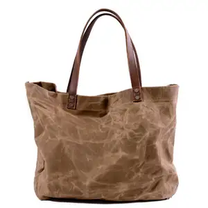 Impermeabile in pelle di cera olio borsa di tela sacchetto di tote di modo sezione trasversale di grande capacità shopping bag borsa a tracolla