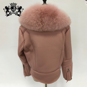 Girls Short Fur Coat Double Faced <strong>Real</strong> fox Fur Collars Coat Sheepskin <strong>Leather</strong> <strong>Jacket</strong> - Product Image 3