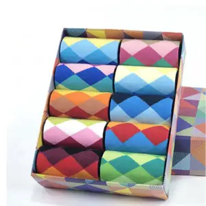 Custom 100% Hoge Kwaliteit Katoen Fancy Mannen Werken Sokken Met Diamant Jurk Sokken Gift Set Box