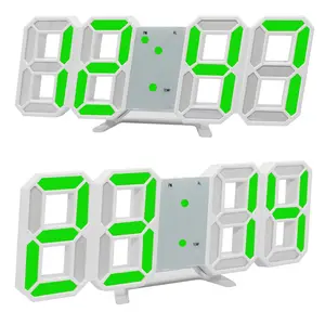 Wall Mounted Desktop Illuminate Alarm Digital 3D LED Desk Clock with Snooze Function