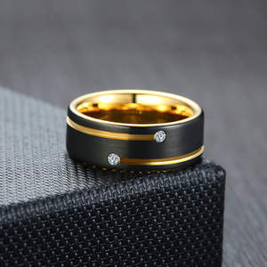Wholesale Wedding Rings Mens Black and Gold <strong>Tungsten</strong> Ring With Diamonds