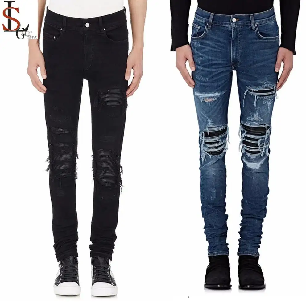 Celana Jeans Pria, Celana Jin Gaya Baru, Skinny, Fit Top 10 Merek Kulit-Inset, Jeans Denim Rusak untuk Pria, Harga Grosir