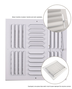 Difusores de suministro de aire de hoja curva fija de acero de 4 vías 4CB 10*10 pulgadas con cubierta de conducto de ventilación amortiguador Registro de rejilla alto flujo de aire - Product Image 2