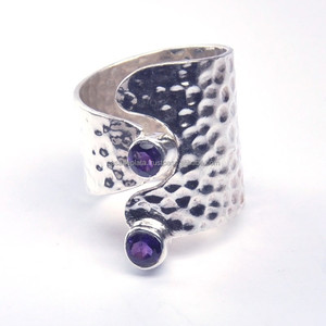 Round Shape <b>Amethyst</b> Gemstone 925 Sterling Silver Handmade Designer <b>Ring</b> Jewelry Wholesale Manufacturer - Product Image 1