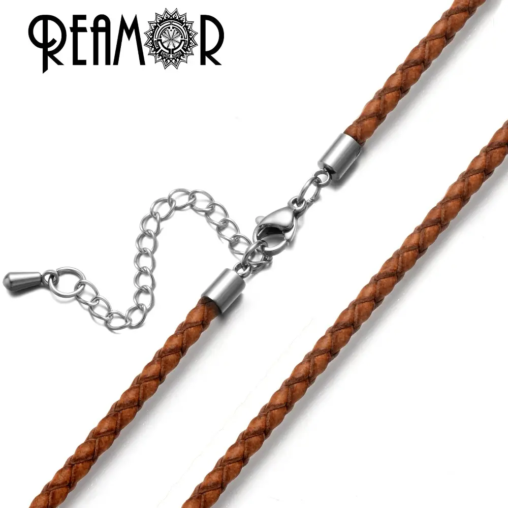 REAMOR 14 Colors Leather Rope Chains Necklace 316L Stainless Steel Lobster Clasp For DIY European Necklace Accessories Wholesale