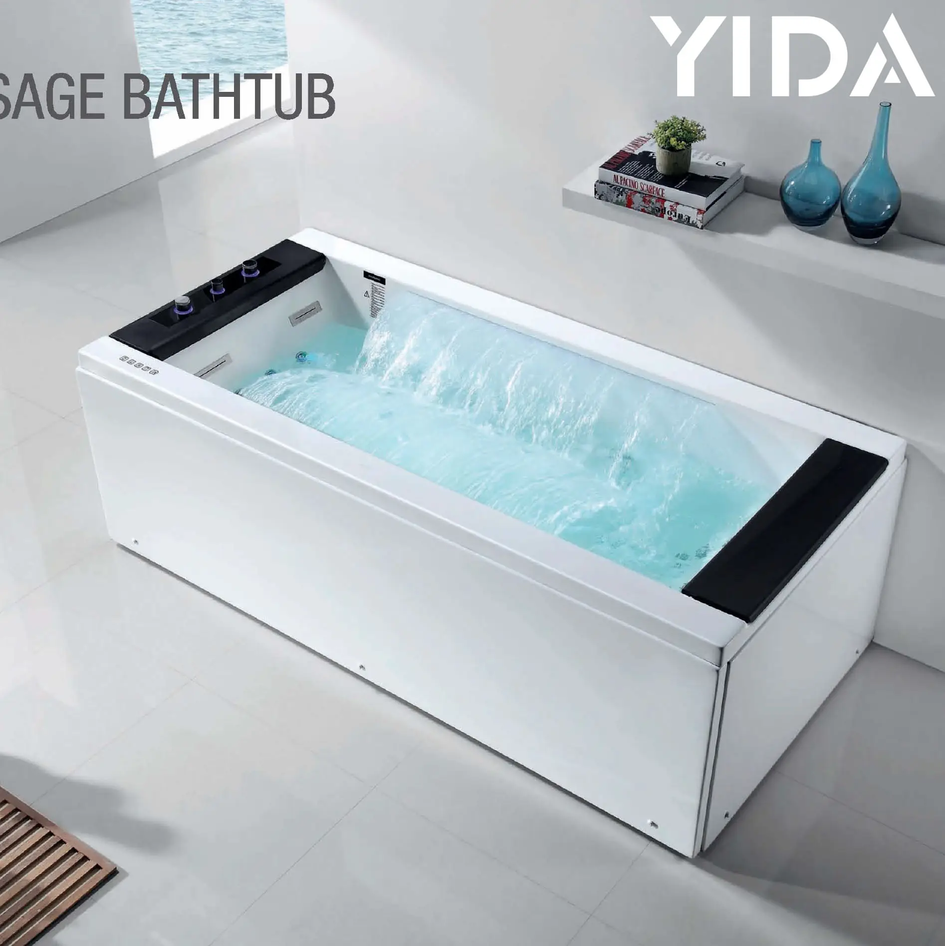यूरोप गुणवत्ता मानक मालिश बाथटब एकल व्यक्ति भँवर झरना बाथटब के साथ तकिया