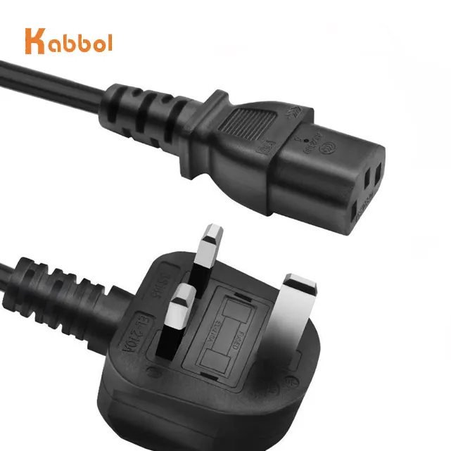 20211FT 3FT 5FT C13 Charger Cord UK Computer Power Cord - 3 Pin Mains Lead - C13 to BS-1363 black
