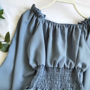 5 couleurs femmes Blouses élasticité Slash cou à manches longues hauts chemise bureau dame porter au travail décontracté élégant Sexy <span class=keywords><strong>haut</strong></span> court E10399 - Product Image 3