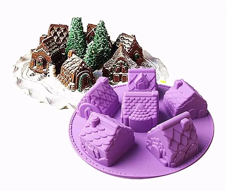 HY 3d Mini maisons Bundt gâteau savon cadeau de noël maisons en pain d'épices moule en Silicone