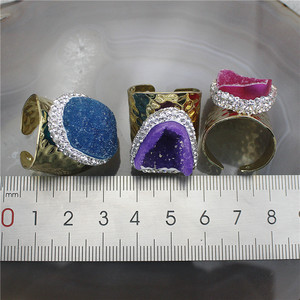 Bagues en laiton plaqué or CH-CKR0010, anneau en druse, bagues en pierre de cristal délicat, bijoux populaires, bon marché, vente en gros - Product Image 6