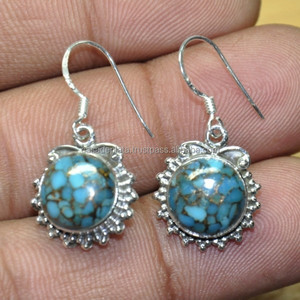 Pendiente de Plata de Ley 925 Solis con cobre oxidado negro y piedra preciosa turquesa chapada en oro joyería de fiesta para mujer - Product Image 2