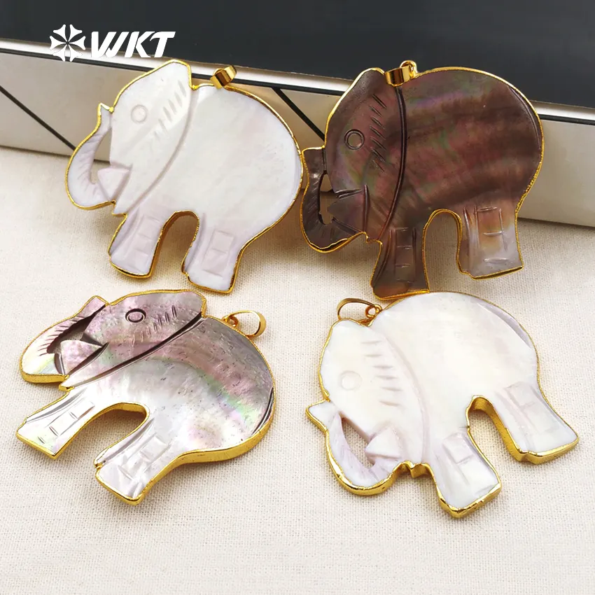 WT-P1345 entzückend Neueste Muschel geschnitzte Elefanten Anhänger Unisex hand geschnitzte Gold Trim Muschel Elefant Anhänger natürliche Muschel Anhänger