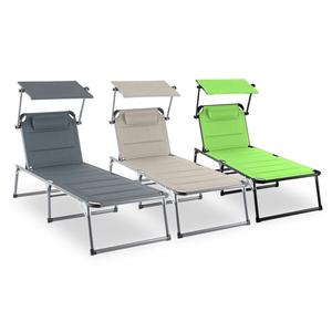 Silla de cama de playa, 5 posiciones reclinables, sombrilla, almohada ajustable, <span class=keywords><strong>tumbona</strong></span> <span class=keywords><strong>plegable</strong></span> portátil para exteriores - Product Image 6