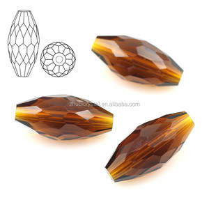 Ámbar profundo 8X19MM de cristal de vidrio larga cuentas de oliva - Product Image 1