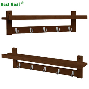 Étagère murale en bois <span class=keywords><strong>de</strong></span> bambou avec 5 crochets métalliques - Product Image 2
